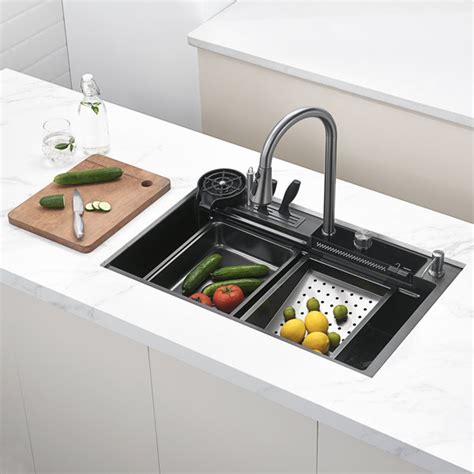 Lefton 304 Stainless Steel Waterfall Kitchen Sink Set With Temperature