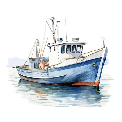 Premium Ai Image Watercolor Fishing Boat Clipart White Background