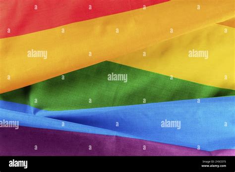 Gay Pride Flag Lgbtq Rainbow Textile Texture Overhead Flat Lay Shot The Concept Of Equality