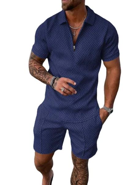 Dropship Mens Short Sleeve Casual Polo Shirt And Shorts Sets Two Piece