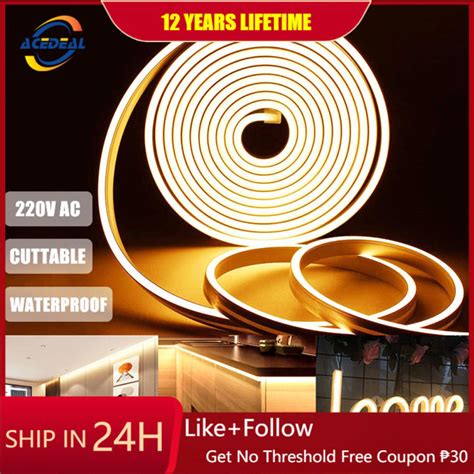 AceDeal 15Meters LED Strip Neon Light W Plug 220V Narrow Neon Light 8