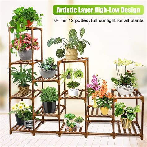 Samyoung Plant Stand Indoor Outdoor Large12 Tier Tall Wood Plant Stands Multiple Plants Shelf