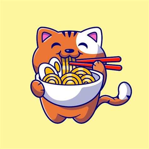 Gato Bonito Comendo Macarr O Ramen Ilustra O Do Cone Dos Desenhos