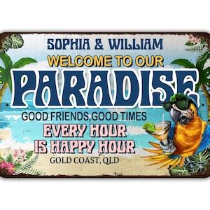 Custom Paradise Happy Hour House Metal Sign Personalized Etsy