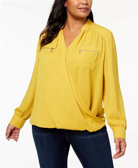 Inc International Concepts I N C Plus Size Zip Pocket Surplice Blouse