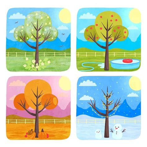 Free Vector Watercolor Seasons Illustration Four Seasons Art