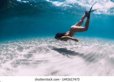 Naked Woman Free Diver Glides Over Stock Photo Shutterstock