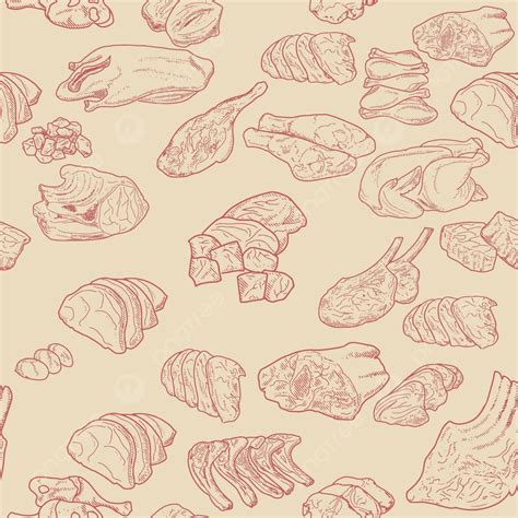 Seamless Meat Set Pattern Natural Butcher Drawing Vector Natural