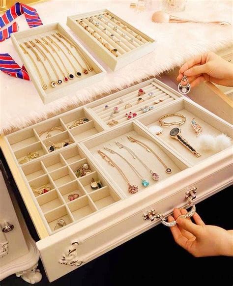 Jewelry Drawer Inserts Small Size Organizer Beige Tray Dividers Velvet