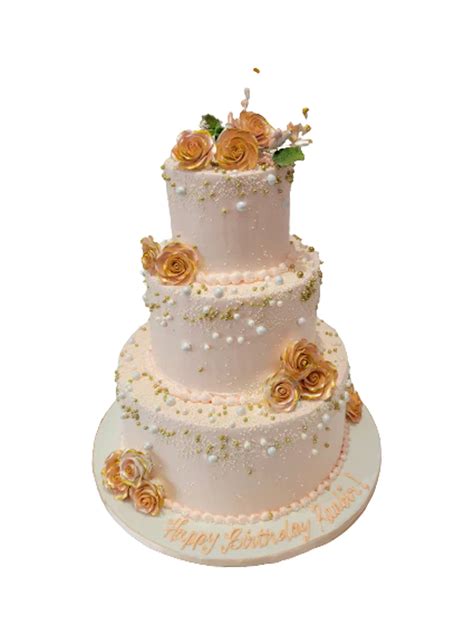 Ranbir Peach Tiered Cake Rashmis Bakery