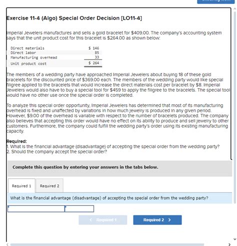 Solved Exercise Algo Special Order Decision Chegg