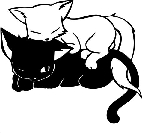 Cute Carton Two Cat Sleeping Sweet Wall Decals Black And White Cat ...