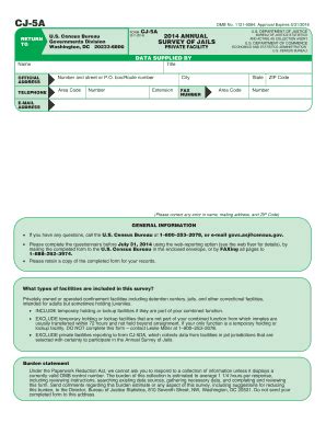 Fillable Online Bjs 2014 Annual Survey Of Jails Private Facility CJ 5A