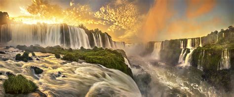 Brazil Glow Iguazu Falls Sunset Waterfall Wallpaper - Resolution ...