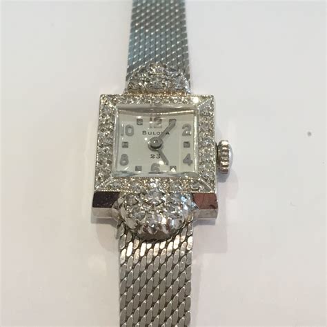 14k White Gold Vintage Ladies Bulova Wrist Watch 23 Jewels Original Box