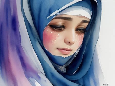 Premium Photo Watercolor Painting Islam Woman Face Crying Forced To