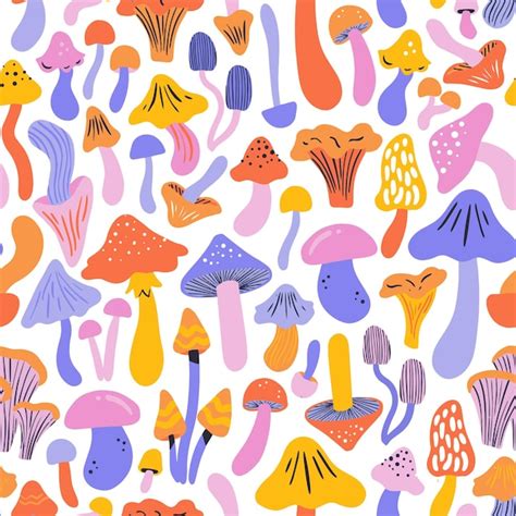 Premium Vector Colorful Funky Mushrooms Seamless Pattern