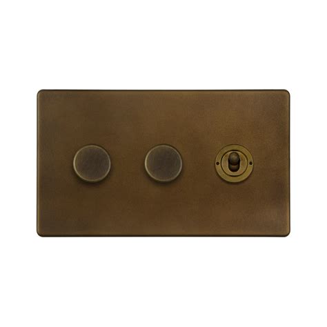 Soho Lighting Vintage Brass 3 Gang Switch With 2 Dimmers 2x150w Led Dimmer 1x20a 2 Way Toggle