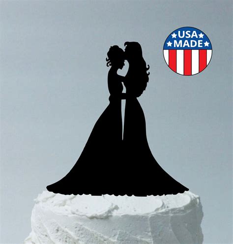 Lesbian Wedding Cake Topper 2 Brides In Dresses Same Sex Cake Etsy