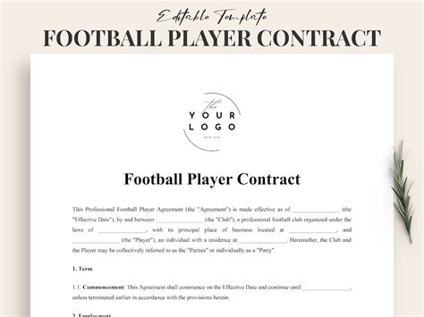 Football Player Contract Template Professional Sports Agreement