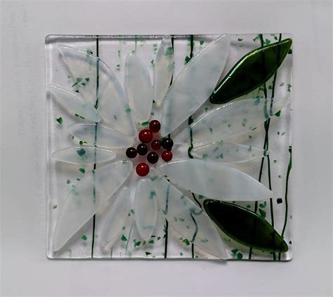 Fused Glass White Poinsettia Etsy Fused Glass Glass Glass Art