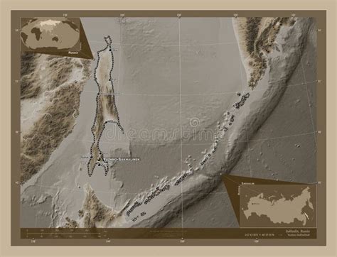 Sakhalin Russia Sepia Labelled Points Of Cities Stock Illustration