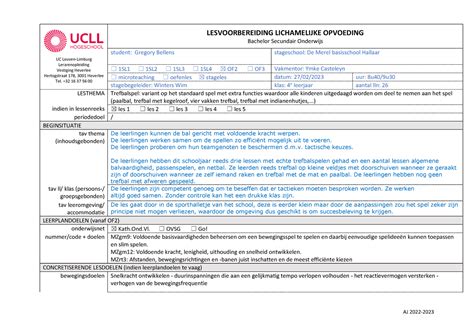 Les Lesvoorbereidingsformulier Trefbal Aj Uc