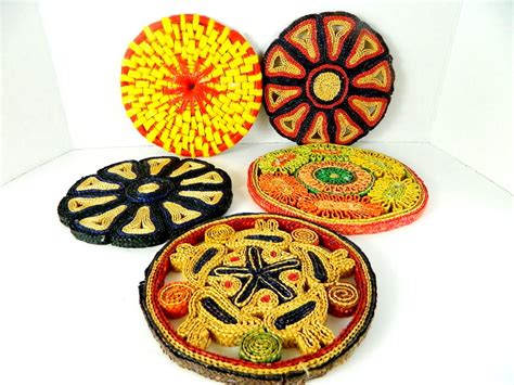 5 Vintage Woven Straw Raffia Trivets Hot Pads Wall By Luvredford