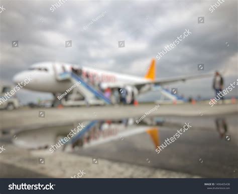 Blurred Background People Getting Off Plane Stock Photo 1406405438