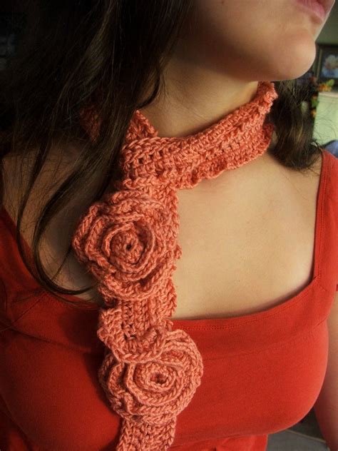 Pattern Crochet Scarf Pattern Simple Rose And Delicate Etsy