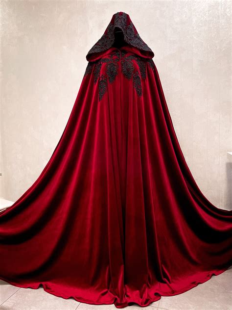 Red Hooded Cloak Vintage Long Capes Velvet Halloween Costumes Etsy