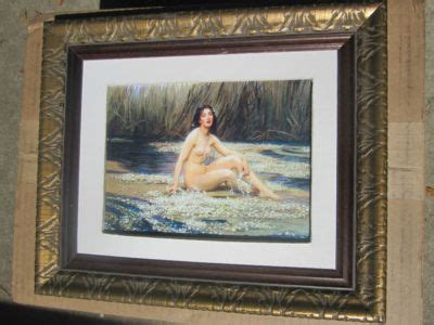 Antique KPM Porcelain Plaque Painting Naked Girl By A River