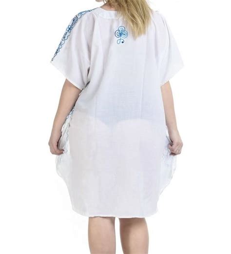 Beachwear Swimwear Embroidered Blouse Bikini Caftan Cover Ups Dress L X Blue White C Pr N R