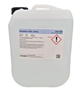 Salzsäure 10l Chlorwasserstoffsäure 10 technisch 10kg UN1789 eBay