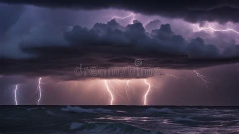 Storm Over the Ocean with Lightning and Thunder Clouds Stock Illustration - Illustration of ...