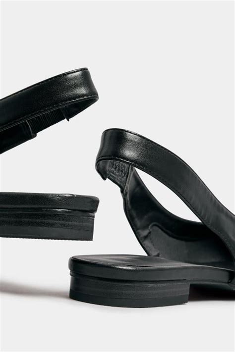 Lts Black Faux Leather Slingback Point Pumps In Standard Fit Long