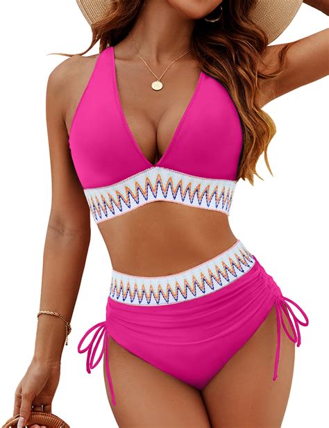 Blooming Jelly Women High Waisted Bikini Tummy Control Swimsuits Two Piece Drawstring Bathing