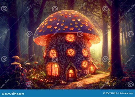 Fantasy Fairytale Mushroom House Generative Ai Illustration Stock