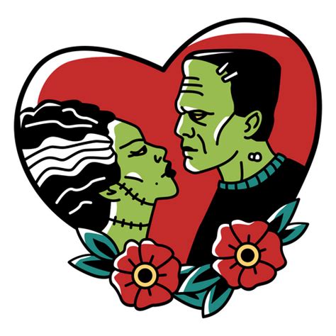 Diseño Png Y Svg De Tatuaje Tradicional De Corazón De Pareja De Zombies