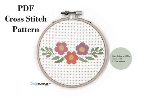 Three Simple Flowers Cross Stitch Pattern PDF File