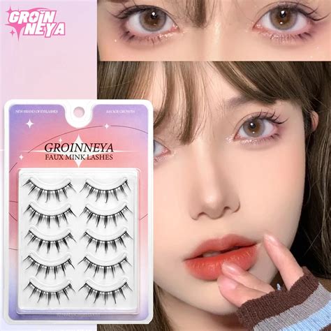 GROINNEYA Manga Lashes 5 Pairs Natural False Eyelashes Individual