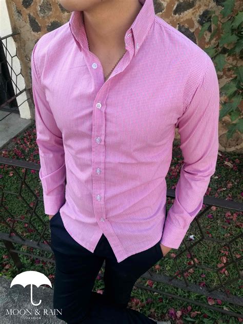 Camisas Slim Fit Mini Cuadro Rosa Y Pantalón De Gabardina Para Caballero Tiendas Platino