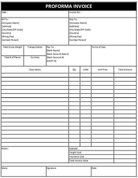 Proforma Invoice Template OFFICETEMPLATES NET