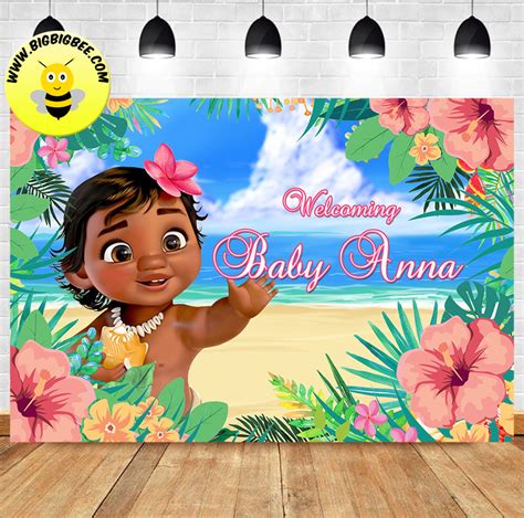 Custom Disney Baby Moana Floral Theme Welcoming Baby Shower Backdrop ...