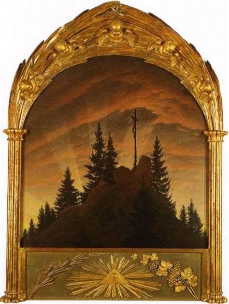 An Ornate Gold Frame With Trees Painted On The Front And Back Sides