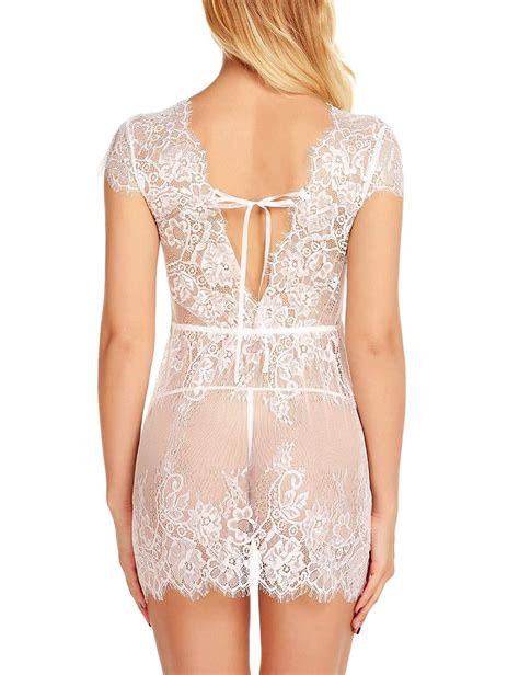 Sexy Lingerie For Women Lady Lace Babydoll Chemise Deep V Sheer