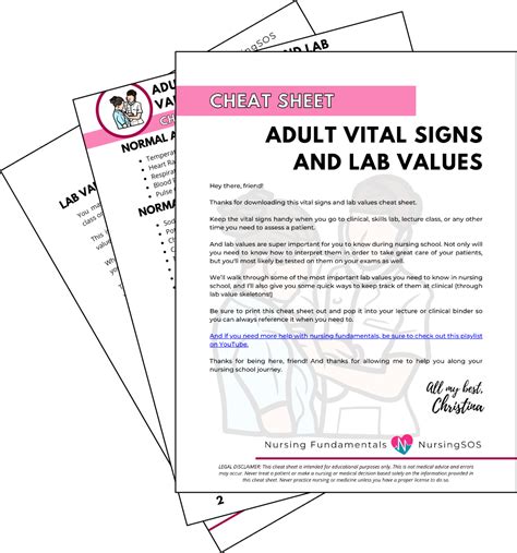 Cheat Sheet Adult Vital Signs And Lab Values Promo Nursing School