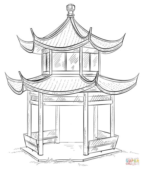 Chinese Pagoda Super Coloring Architecture Drawing Art Chinese