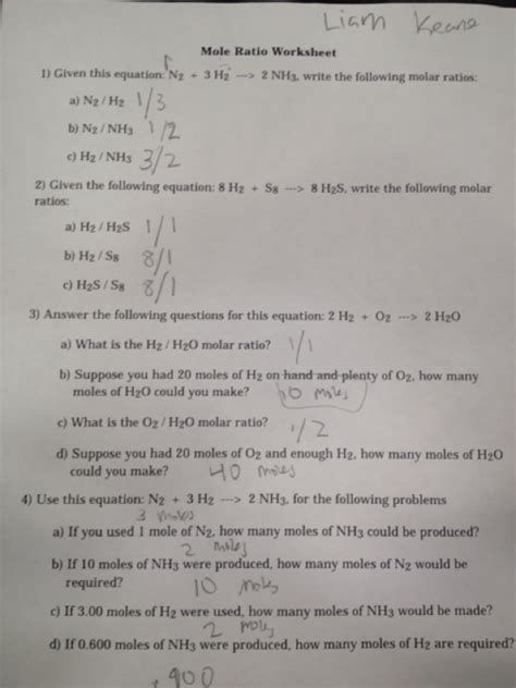 Mole Ratio Worksheets