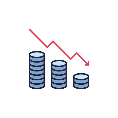 flecha que cae y monedas vector concepto de devaluación del dinero